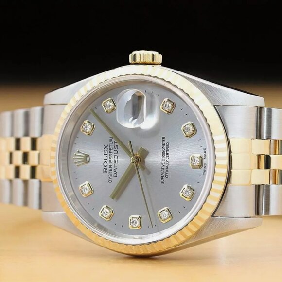 Factory Men's Datejust Grey Diamond Dial 18k Watch - Picture 1 of 6